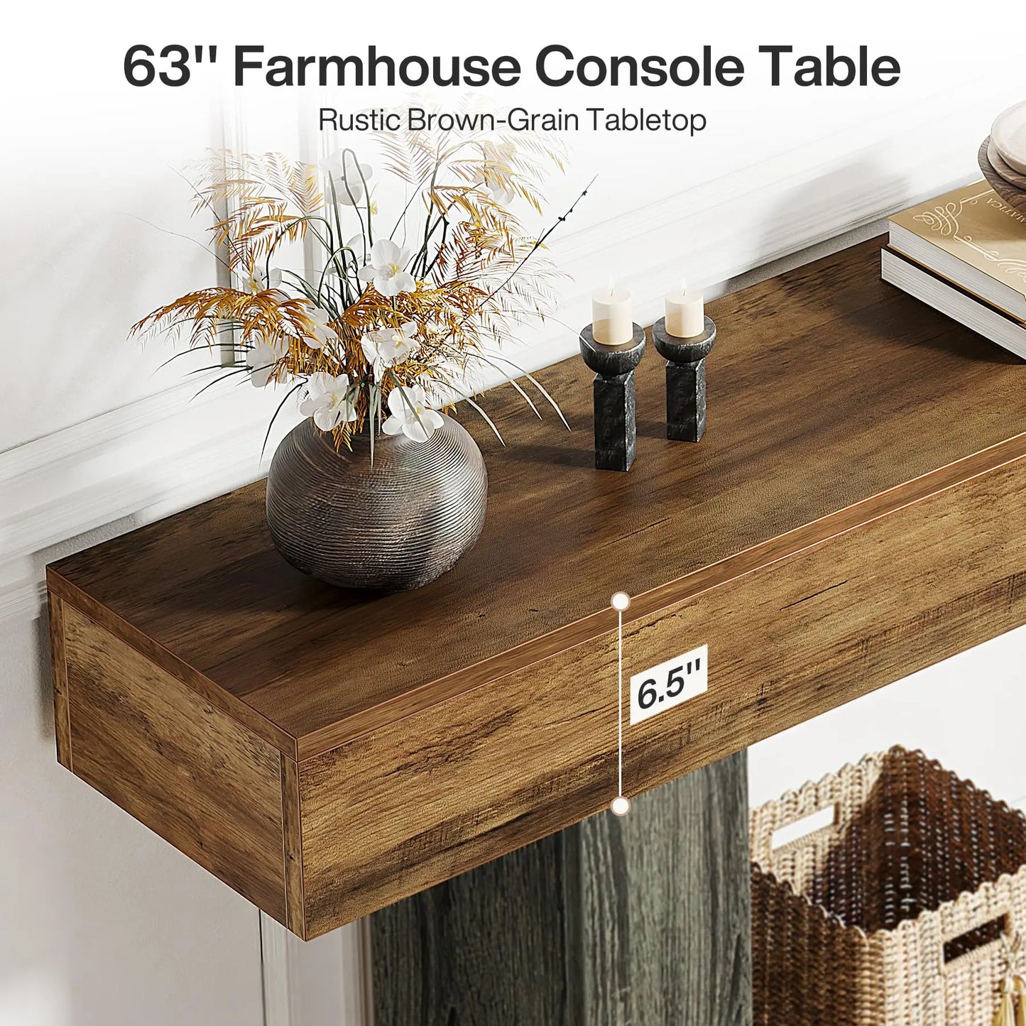 63" Console Table, Farmhouse Entryway Table