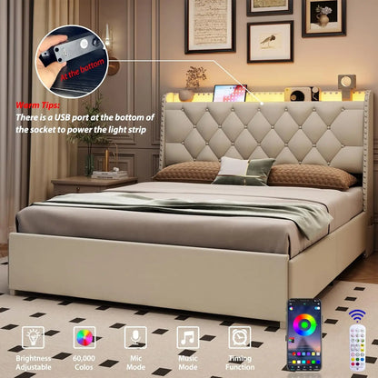 Queen Size Bed Frame 4 Drawers Headboard