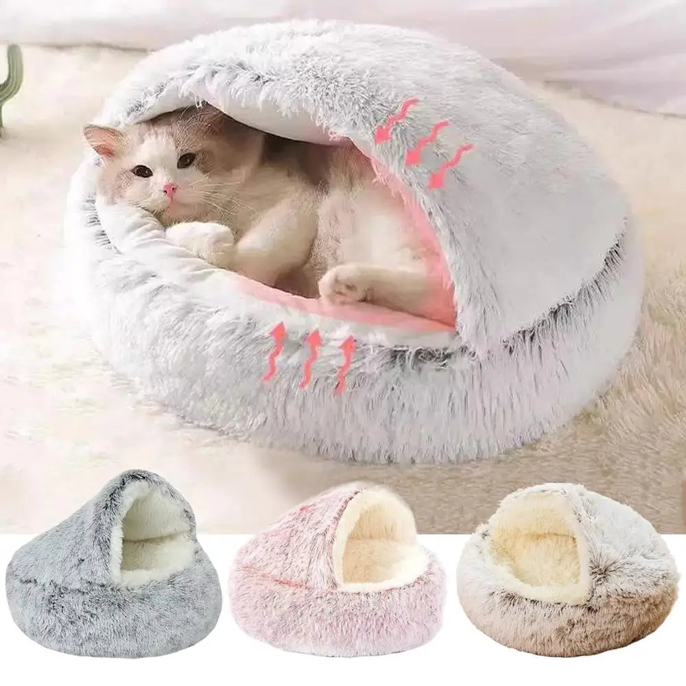 Winter Plush Round Cat Bed
