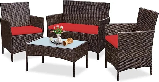 4 Piece Outdoor Wicker Patio Furniture Set