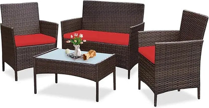 4 Piece Outdoor Wicker Patio Furniture Set