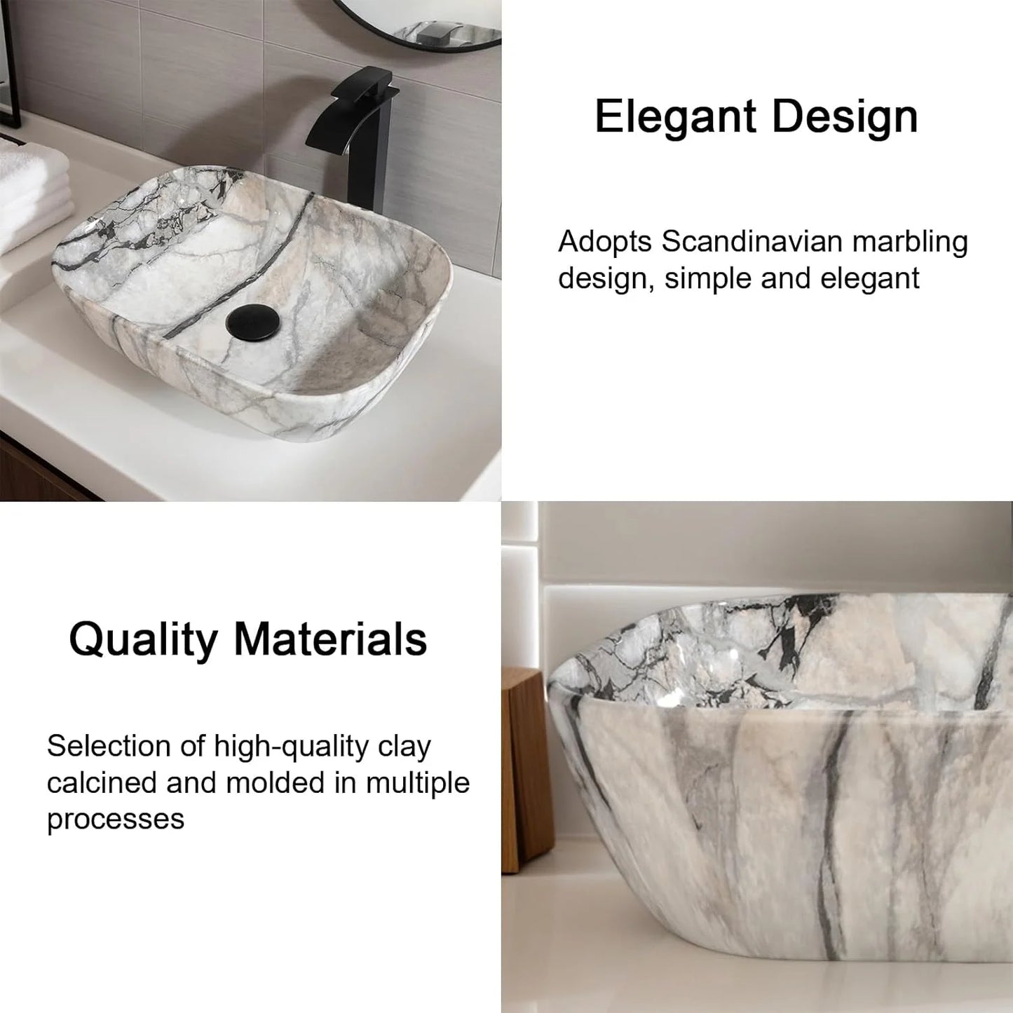 Artistic Marble Pattern Ceramic Vessel Sink Set