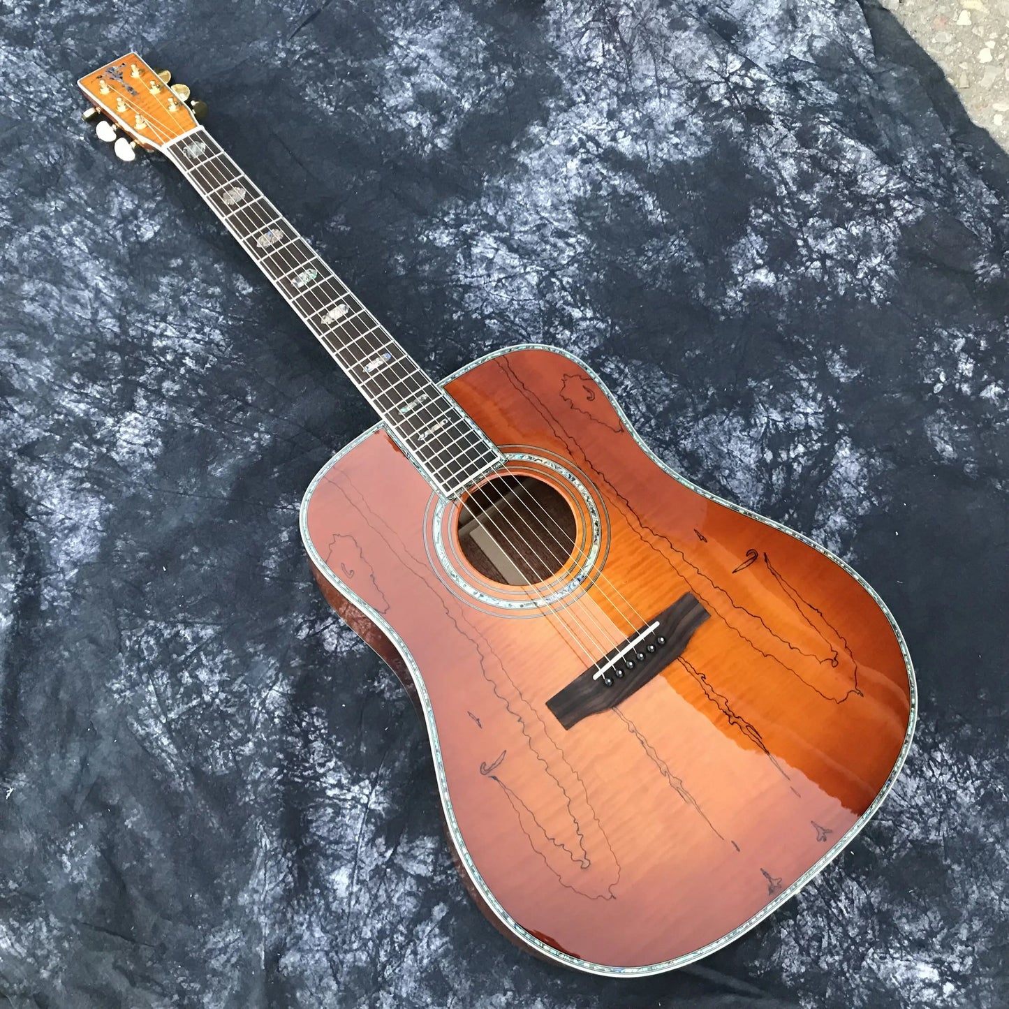 Custom 41 Inch D Type Maple Body Acoustic Guitar Abalone Inlays Ebony Fingerboard
