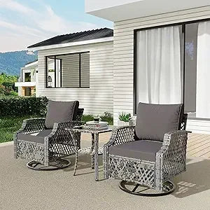 3 Piece Outdoor Swivel Chair Set, Wicker