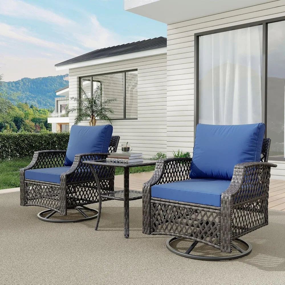 3 Piece Outdoor Swivel Chair Set, Wicker