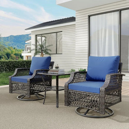 3 Piece Outdoor Swivel Chair Set, Wicker