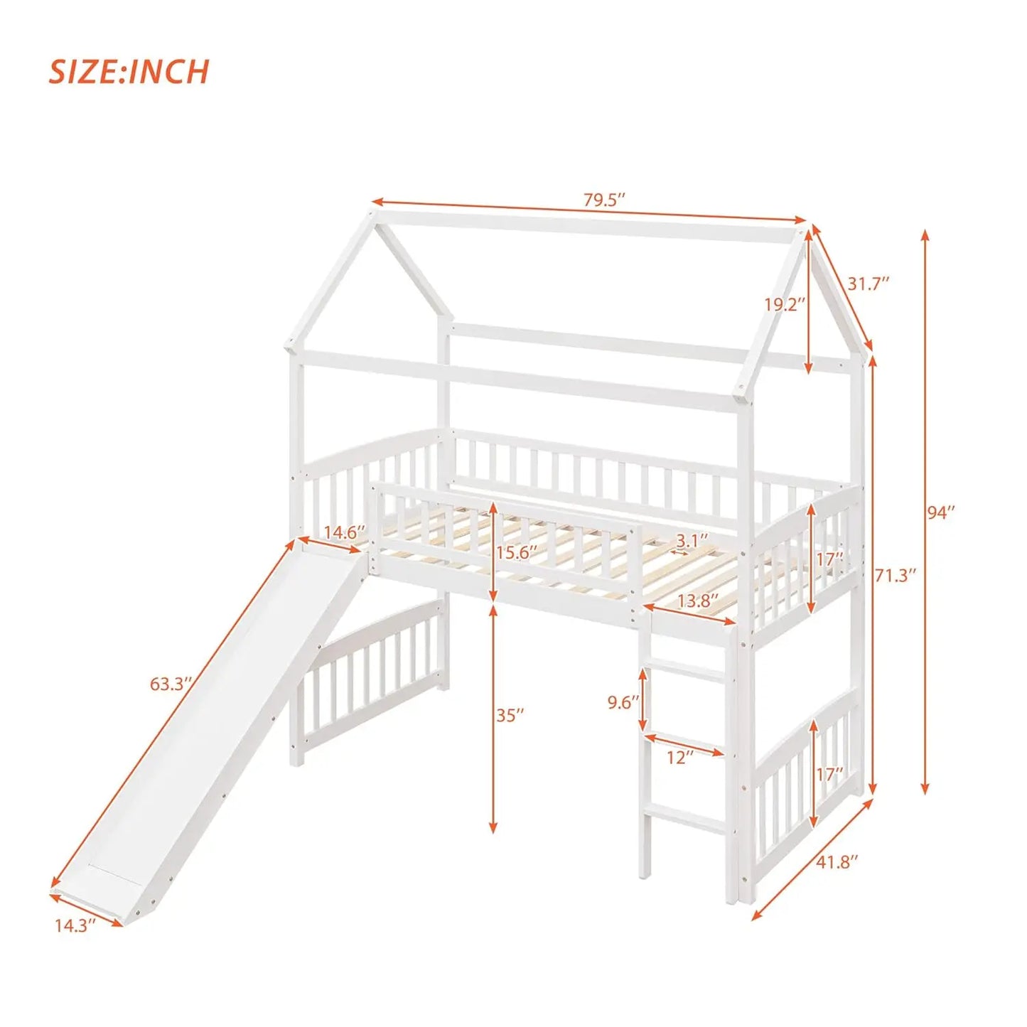 Twin Loft Bed With Slide For Kids