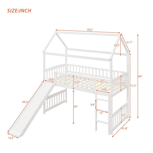 Twin Loft Bed With Slide For Kids