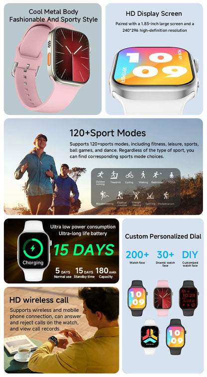 2026 Smart Watch 1.83" HD Screen Bluetooth Call Heart Rate Monitoring 120+ Sports Modes Waterproof for Men Woman Smartwatch Gift