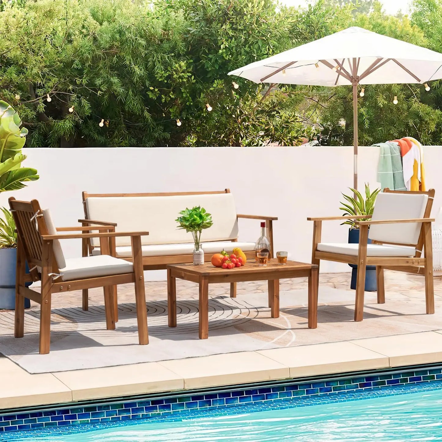 4 Piece Patio Bistro Se  Acacia Wood