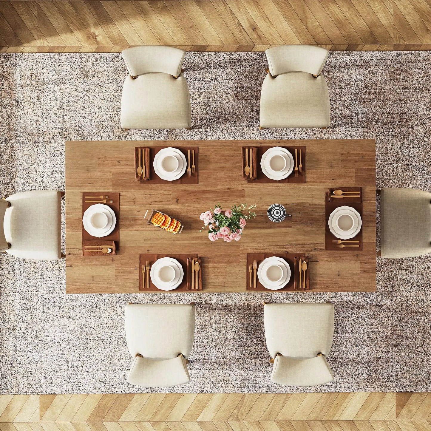 63-inch Farmhouse  Solid Wood Dining Table for 4-6
