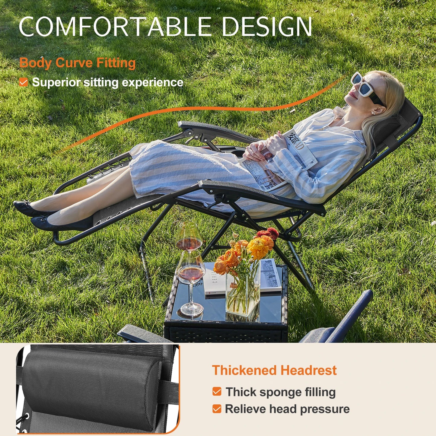 JHK Zero Gravity Portable Recliner Lounge Chairs
