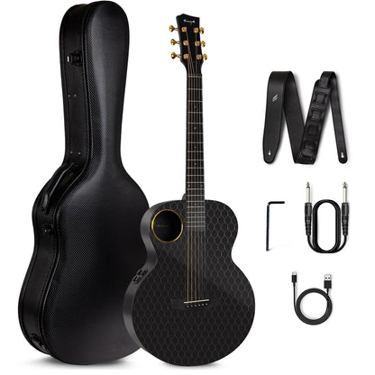 Enya Carbon Fiber Acoustic Electric Guitar with Hard Case, Leather Strap, USB Type-C Cable and Instrument, X4 Pro