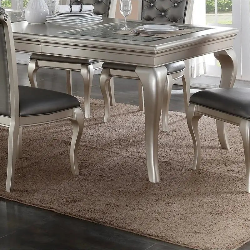 7pc Glass Dining Table Set Tufted Side Chairs