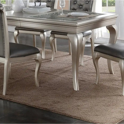 7pc Glass Dining Table Set Tufted Side Chairs