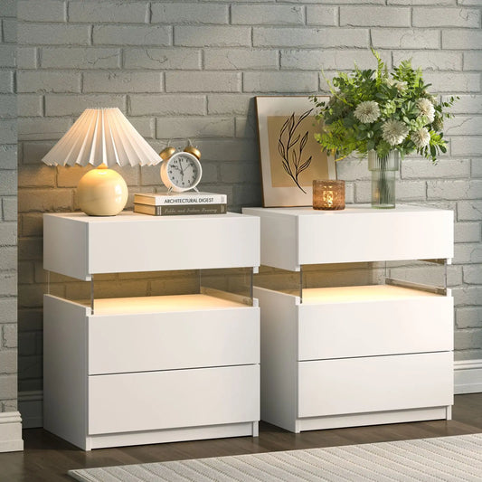 Bedside Tables  Set With LED Lighting