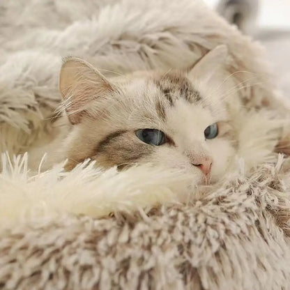 Winter Plush Round Cat Bed
