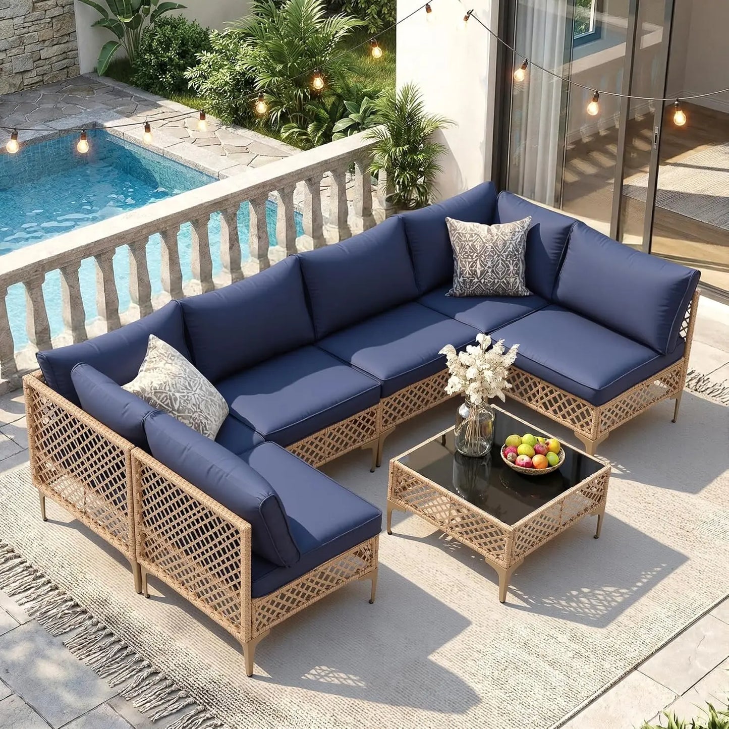 7-Piece Wicker Patio Sectional Sofa