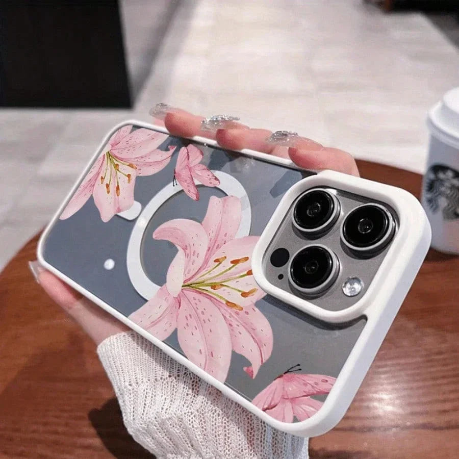 Pink Lily Magnetic Phone Case For iPhone