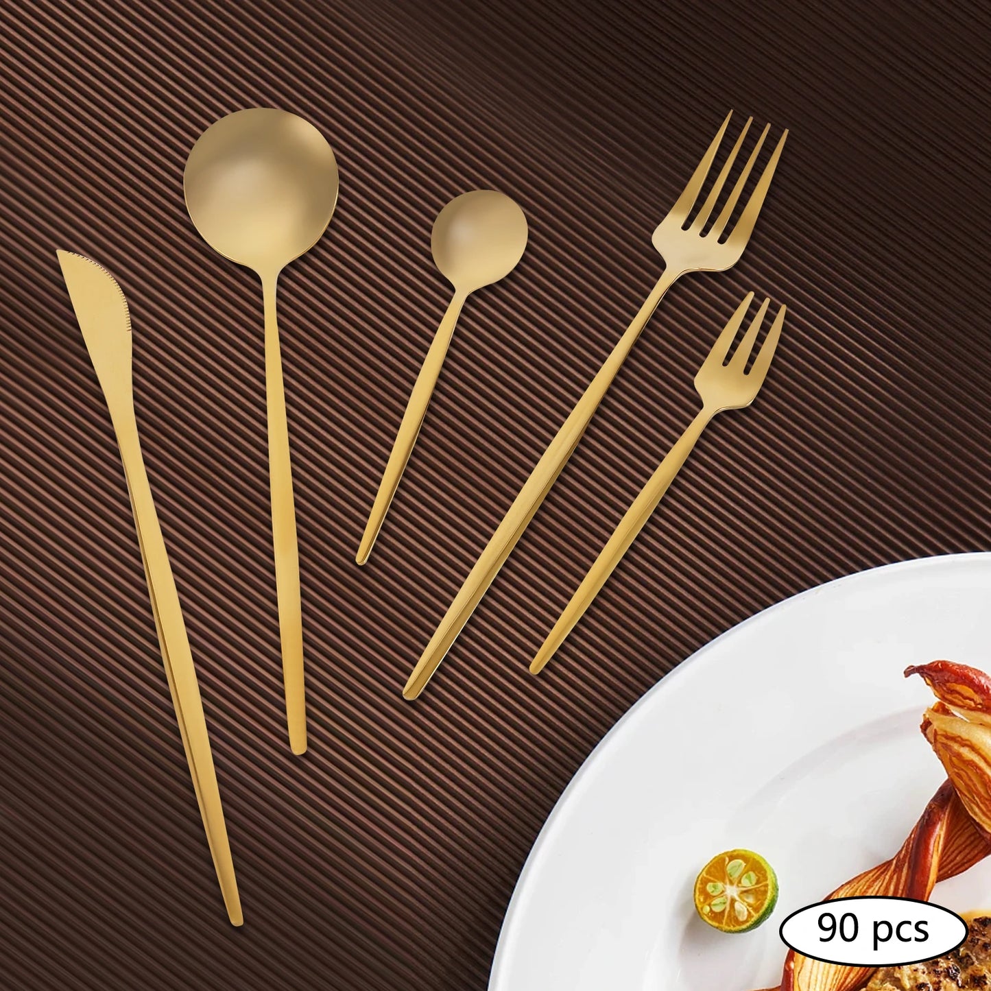 90Pcs Gold Stainless Steel Silverware