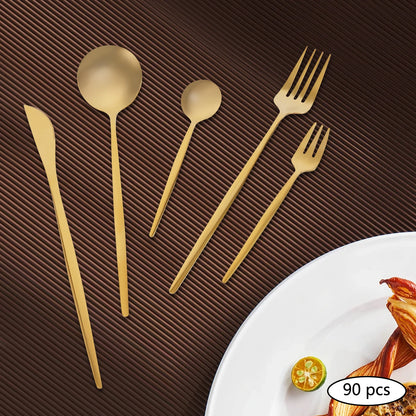 90Pcs Gold Stainless Steel Silverware