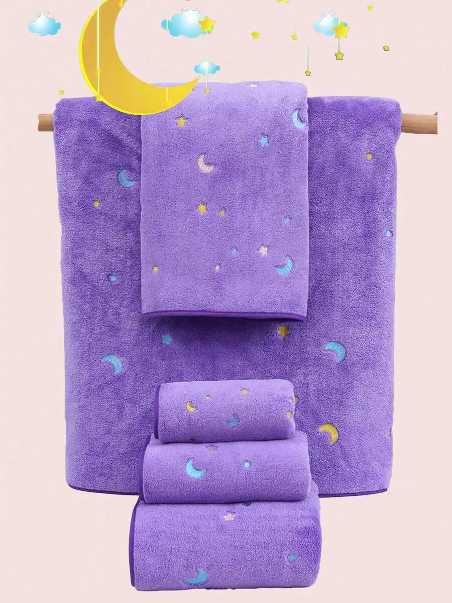 Purple Coral Fleece Towel Set
