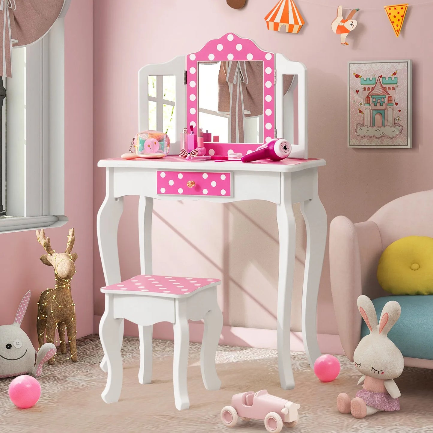 Kids Vanity Table & Stool Set