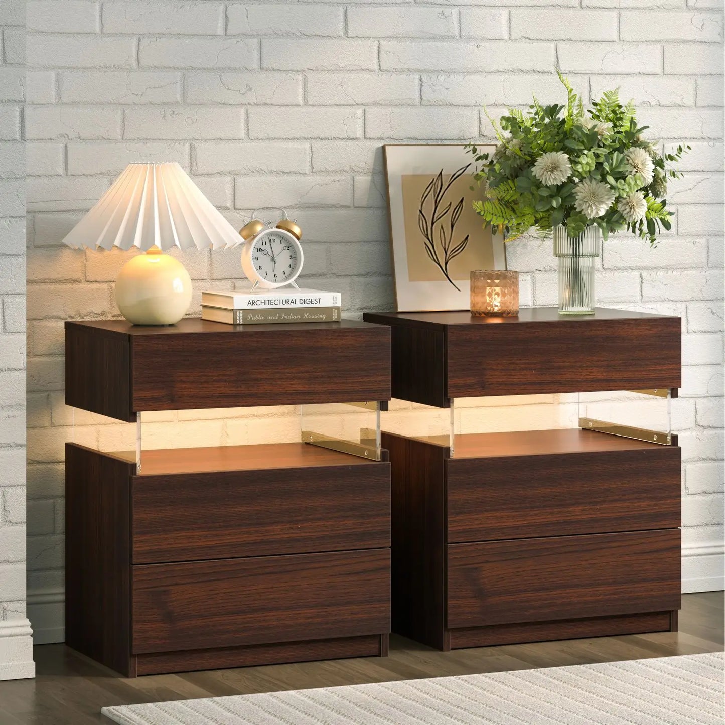Bedside Tables  Set With LED Lighting
