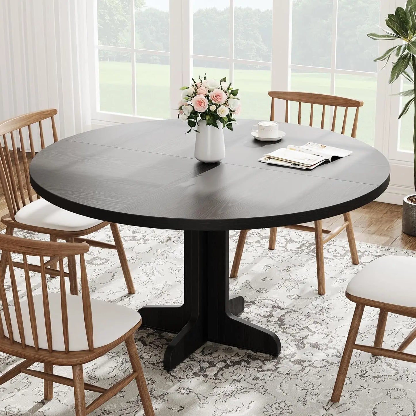 Farmhouse Circle Kitchen Table With Wood Tabletop