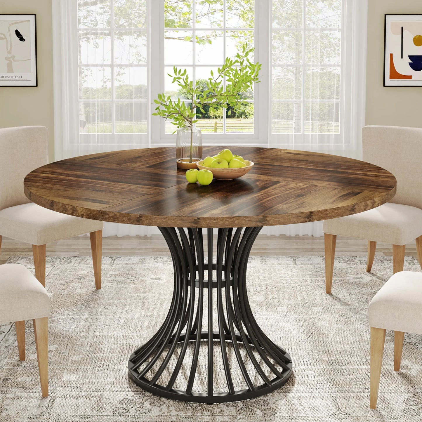 47" Farmhouse Round Dining Table For 4 People