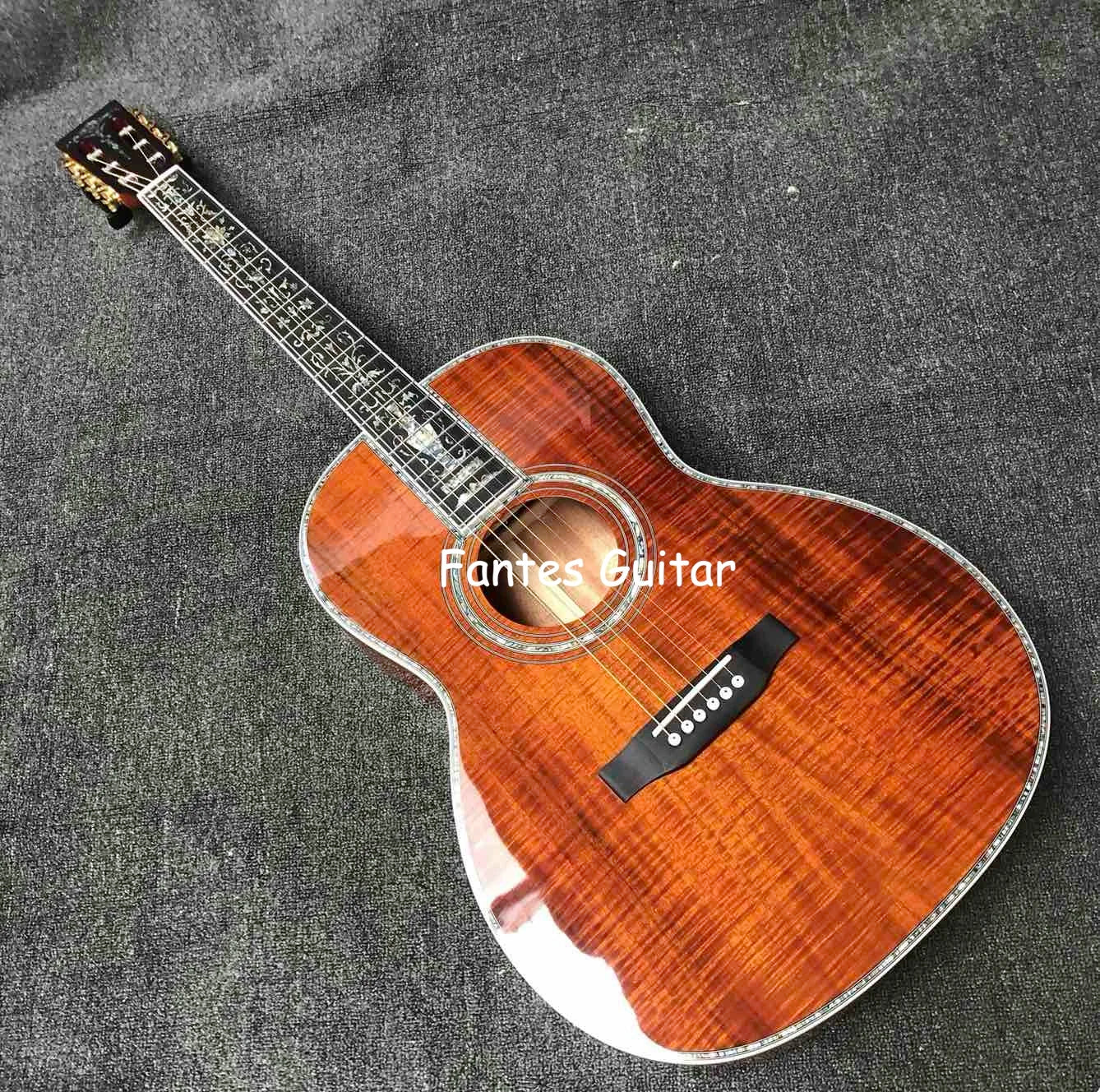 Custom 39 inch koa wood OOO45 parlor acoustic guitar 100 all real abalone parlor acoustic electric guitar 000 45