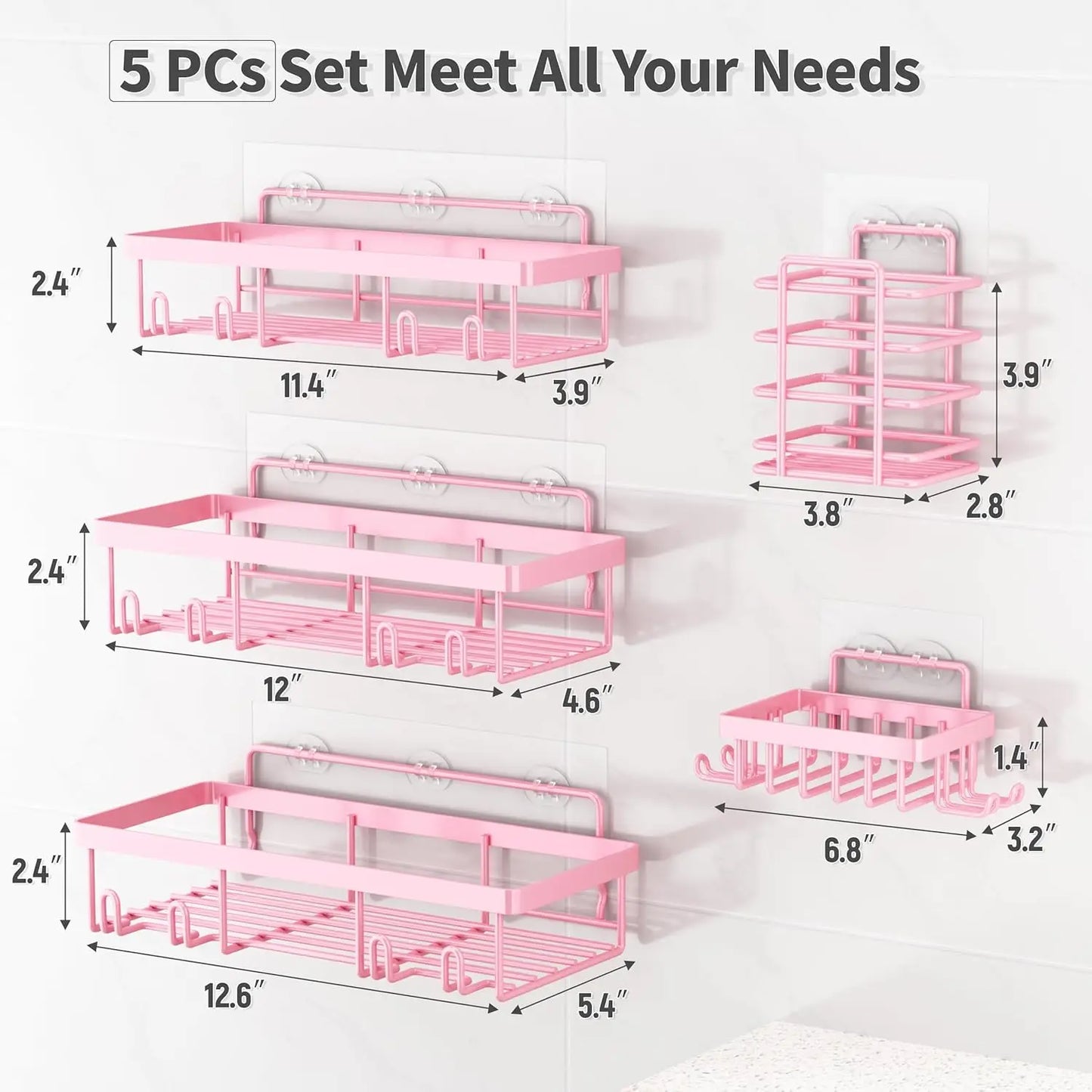 5-Pack Pink Shower Caddy Organizer