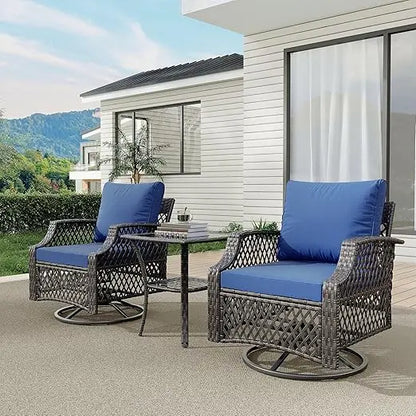 3 Piece Outdoor Swivel Chair Set, Wicker