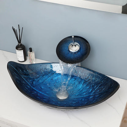 Art Bathroom Basin Faucet Sets Leaf Tempered Glass