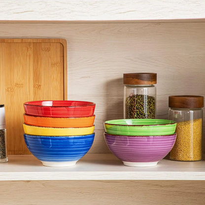 Set Of 6 Colorful Ceramic Soup Bowls