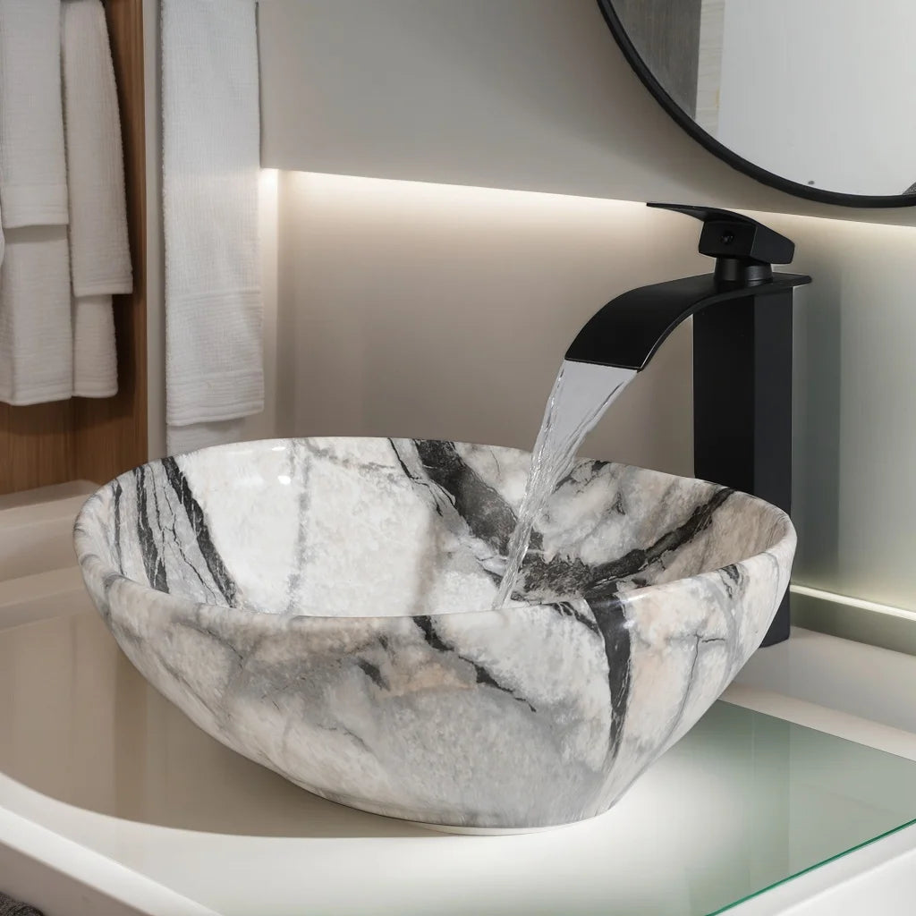 Artistic Marble Pattern Ceramic Vessel Sink Set