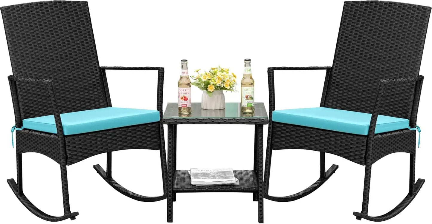 3 Piece Rocking Chair Outdoor PE Rattan Patio Set