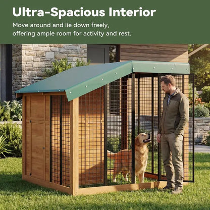 Large Outdoor Wooden Dog House with Roof, Rear Door, Secure Lock & Built-in Storage for Medium to Large Dogs