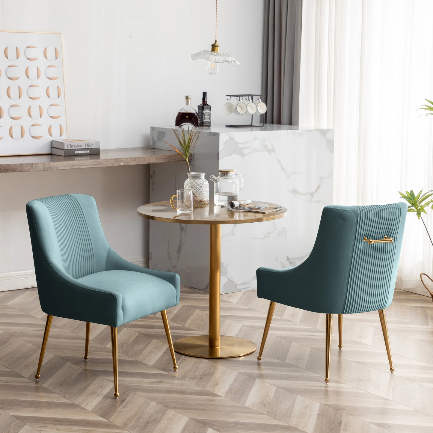 Modern Pleated Velvet Dining Chair Set Of 2
