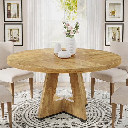 Farmhouse Round Dining Table for 4, 47 Inch