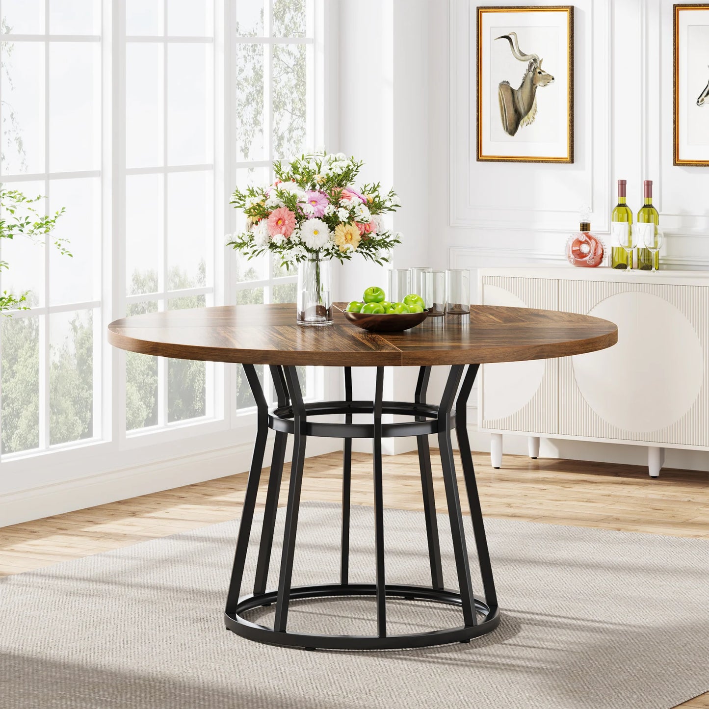 47" Farmhouse Round Dining Table For 4 People