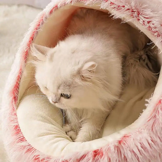 Winter Plush Round Cat Bed