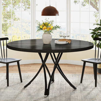 TFarmhouse Round Dining Table for 4-6 People, 47-Inch