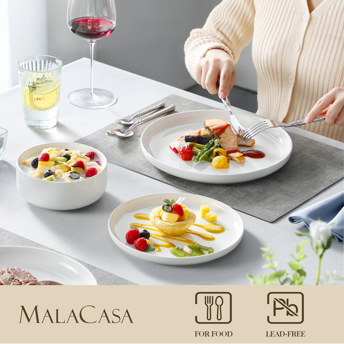 MALACASA 18/36-Piece Ceramic Set with 6/12 Pcs