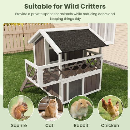 Weatherproof 2-Story Outdoor Cat House With Balcony