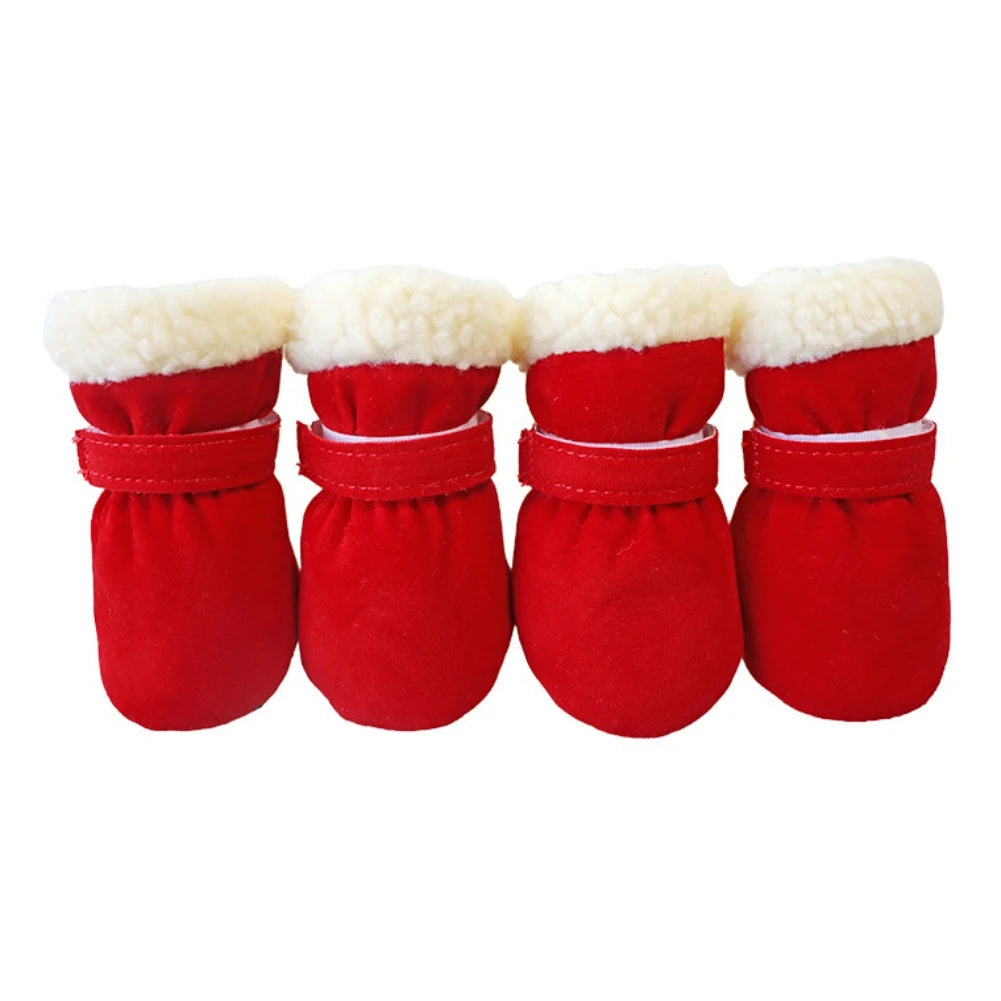 4pcs/set Plush Pet Dog Shoes