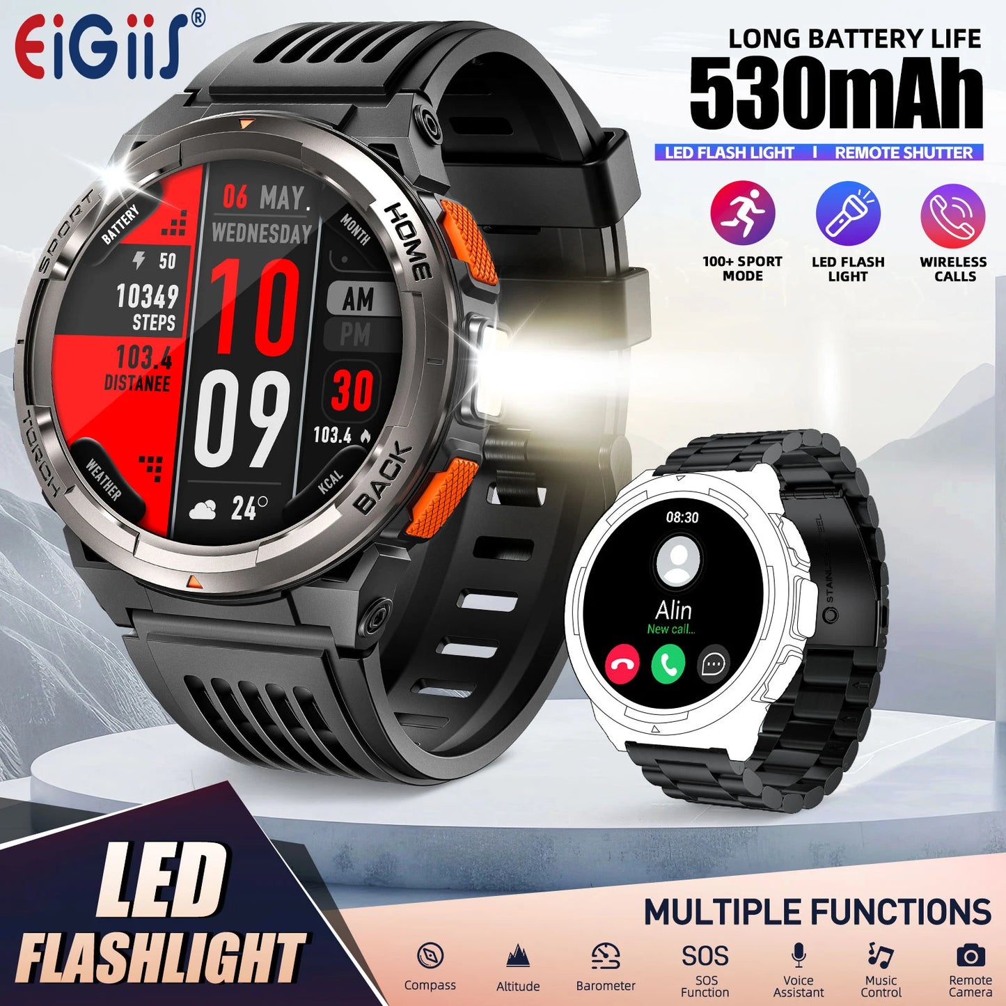 EIGIIS 1.45 Inch Smart Waterproof  Watch