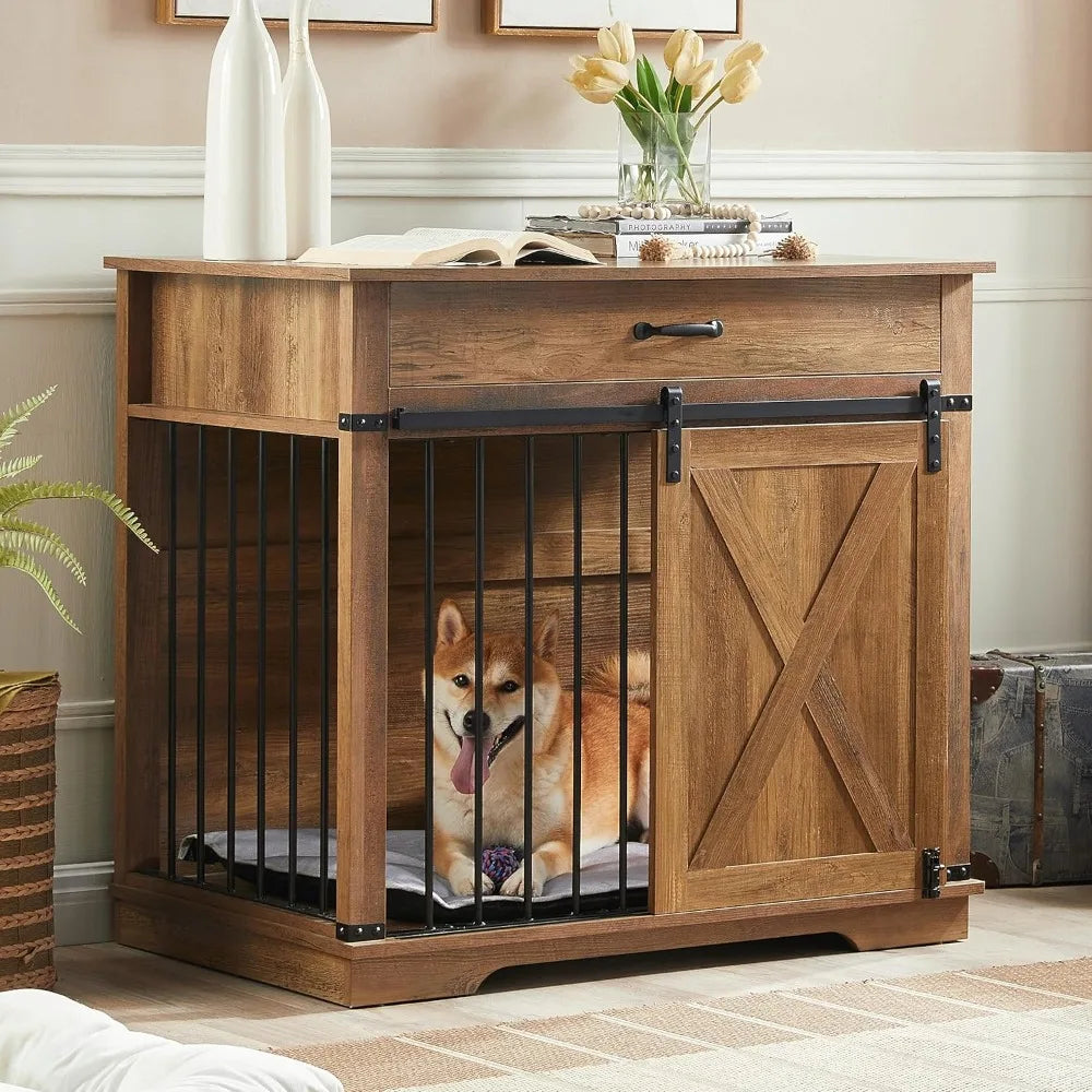 Large Dog Crate Furniture With Sliding Door