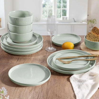Stoneware Dinnerware Set Speckled Asparagus Green