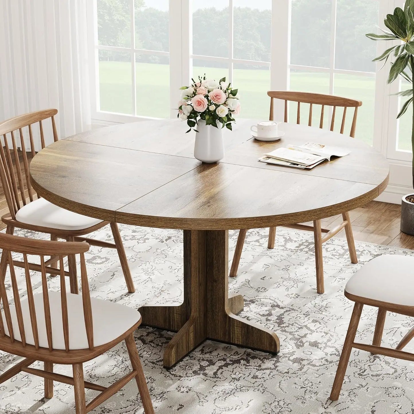 Farmhouse Circle Kitchen Table With Wood Tabletop